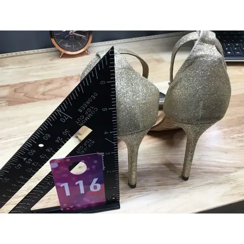 Wild Pair Bethie 2 Dress Sandals Womens 7 Gold Glitter Ankle Strap Stiletto Heel