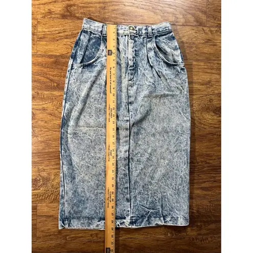 Carlyle Acid Wash Blue Jean Denim Skirt 80s Cotton Back Slit Straight Sz 9