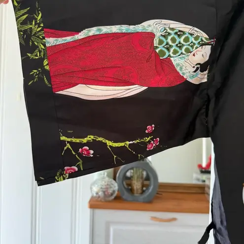 Shanghai SoHo Black and Red Women's Silk Like Pajama Robe Missing Waist Tie OS Size undefined