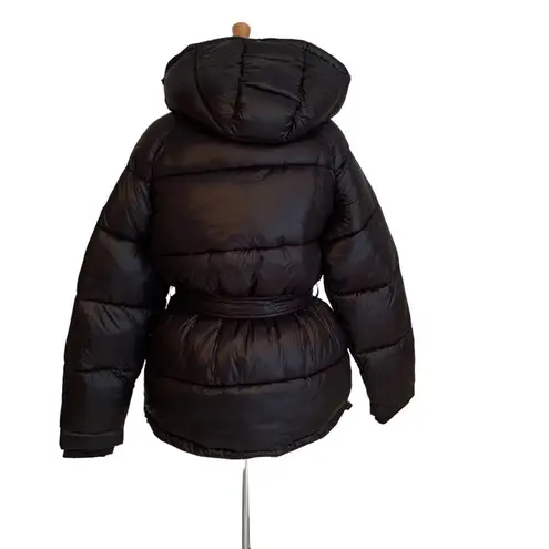Toboggan Canada Mia Puffer Belted Coat with Removable Hood Black Size XL NWT