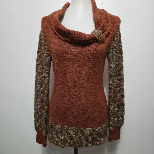BKE Cowl Neck Knit Sweater Womens Large Brown Textured Long Sleeve Pullover