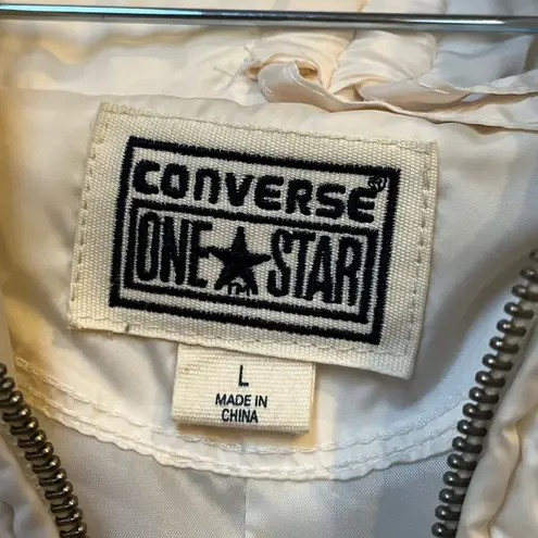 Converse Vintage  Women’s Cream Quilted Hooded Down Coat Adjustable Hood Large