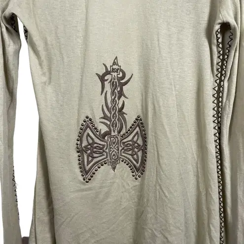 VINTAGE Tail Bait Wool Blend Embroidered Studded Open Cardigan in Tan Size S