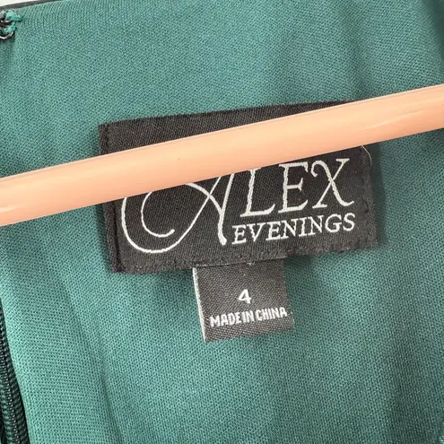 Alex Evenings Dress Size 4 Emerald Green Taffeta Sheath Cocktail Wedding Formal