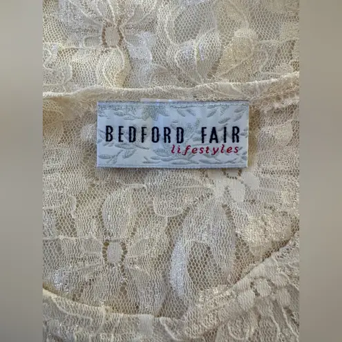 Vintage Y2K Bedford Fair Lifestyles Cream Lace Short Sleeve Blouse Size XS