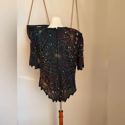 Laurence Kazar Vintage 80s New York Sequin 2000 Blouse, Size 1X