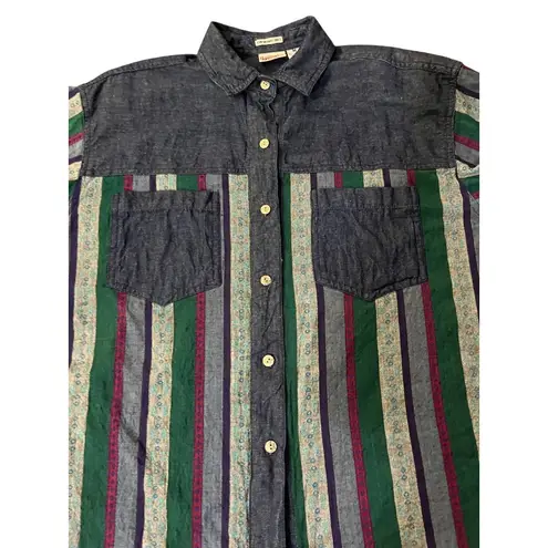 Vintage 90s Huntington Ridge Denim Shirt Womens M 1993 Striped Button Up Blue Size M