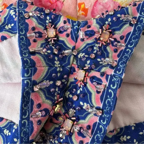 La Fuori Tropical Rhinestone Crystal Embellished Cotton Shorts Large Pink