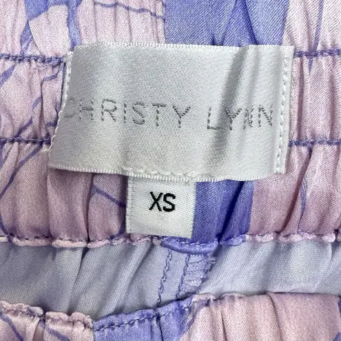 Christy Lynn Floral Silk Wide Leg Pants XS Blue Pink Purple Pockets Boho Beach