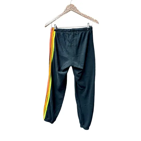 Aviator Nation  5 Stripe Neon Rainbow Sweatpants Charcoal Grey Gray Small S