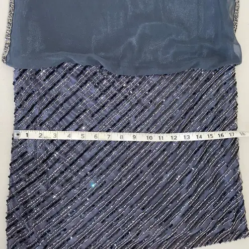 J Kara Gray Blue Grey Chiffon Beaded Blouson Mini Cocktail Wedding Guest Dress 6