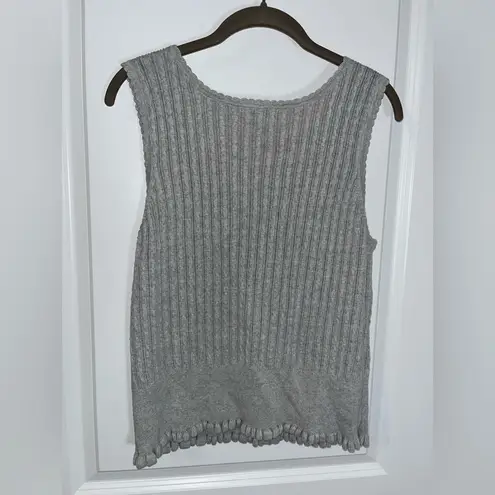 Jeanne pierre Cotton Old Money Capsule ScoopNeck CableKnit Gray Sweater Tank XL