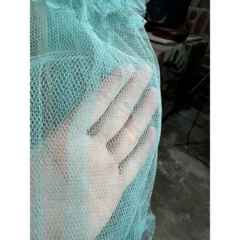 formal dress prom 1950s floral princess tulle aqua blue Green