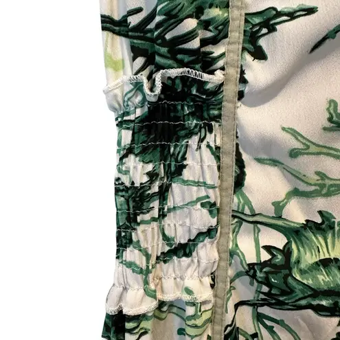 Antica Sartoria Boho Coastal Green Palm Leaf Printed Tiered Maxi Dress Small