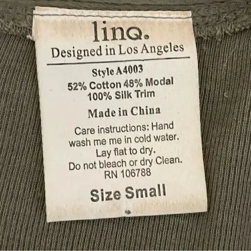 Linq Olive Cotton Modal Lightweight Silk Hem Pullover Long Sleeves Top SZ S Green