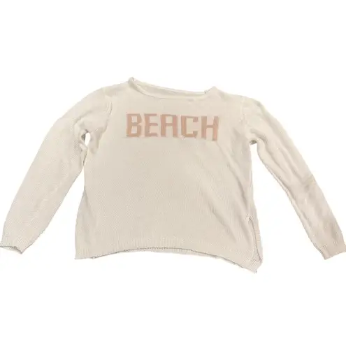 Beach Coastal Knit Sweater Cream and Pink Colorblock Pullover Lightweight S