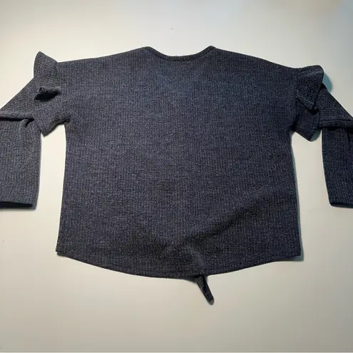 Peach Love California HEATHER BLUE RUFFLE SLEEVE FAUX BUTTON SWEATER TOP SIZE S