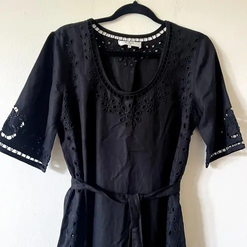 SEA Lula broderie anglaise voile midi dress size S viscose cotton C8 Black