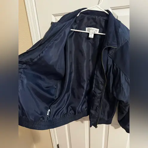 Lavon Vintage Womens Silk Bomber Zip Jacket Pockets Navy Blue XL