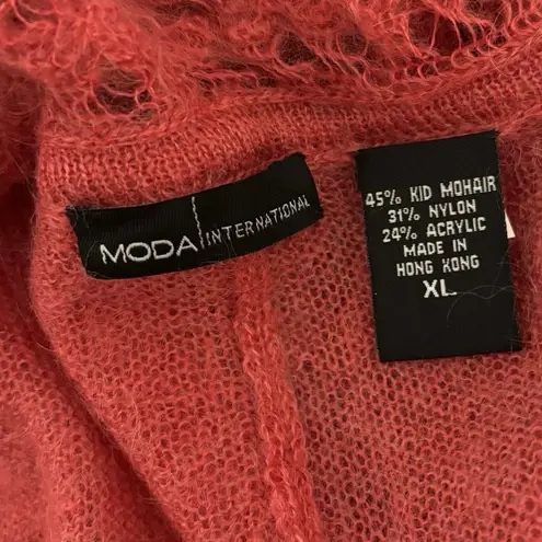 Moda International Size XL Duster Cardigan Sweater Mohair Ruffled Whimsical Pink