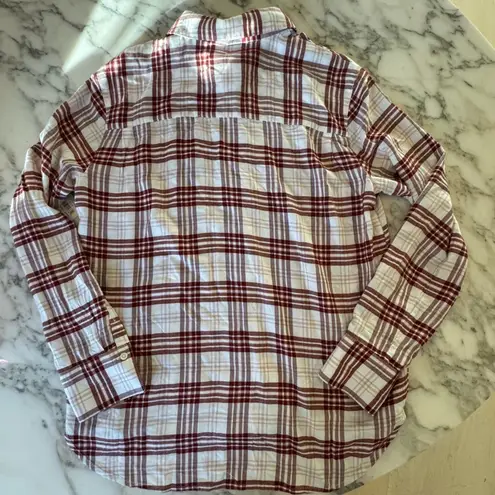 Treasure & Bond NWT Plaid long Sleeve Boyfriend Shirt Size Small Cream Burgundy
