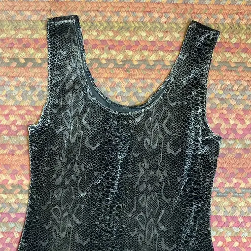 VINTAGE SNAKESKIN PRINT VELVET BODYCON TANK DRESS ROCK N ROLL GRUNGE Black Size M