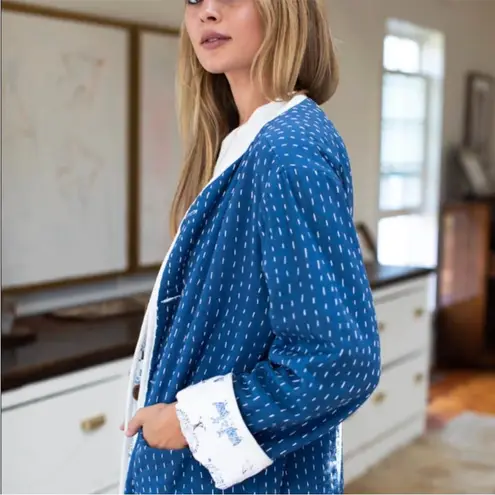 Emerson Fry Reversible Quilted Jacket Twin Fawn Organic Cotton Blue Large EUC