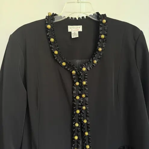 Victor Costa Occasion Jacket Embellished Ruffle Trim Party Plus Size 3X Black