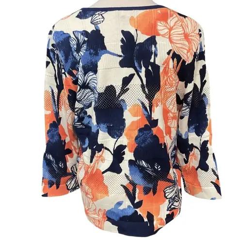 Gelco European Seaside Holiday Floral Long Sleeve Full Zip Cardigan Size M NWT Blue Size M