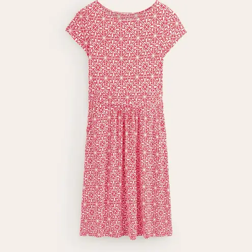 BODEN AMELIE JERSEY DRESS IN FLAME SCARLET / FLORAL MOSAIC SIZE 12 Long Red