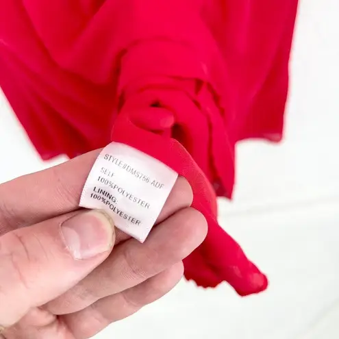 LOUNA Dress Women Size XS Midi Chiffon Red Open Black Deep V Flutter Sleeve