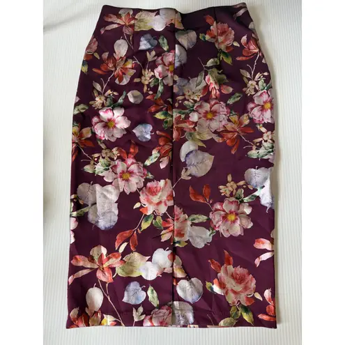 ECI Floral Pencil Skirt Elegant Career Party Maroon Print S