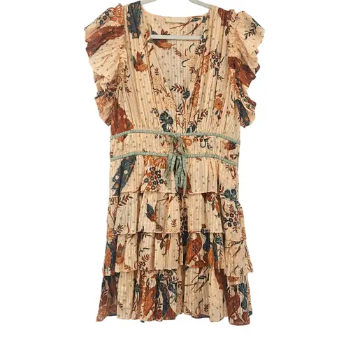 Ulla Johnson Marni Ruffled Mini Dress Peach Floral Size 14 NEW