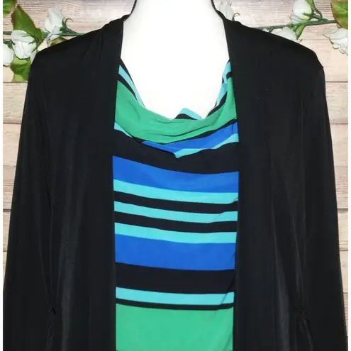 Susan Lawrence Ladies Black Open Front Cardigan With Faux Cami Size L 3/4 Sleeve