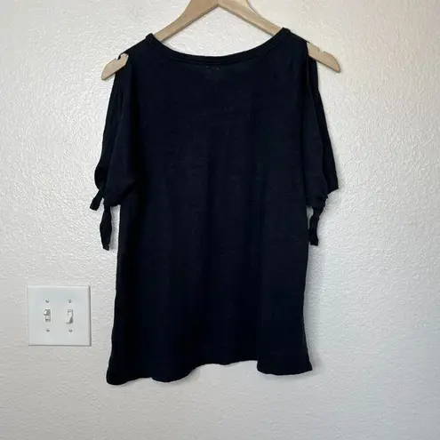 Seed Heritage Dark Navy 100% Linen Short Sleeve Cold Shoulder Tie Sleeve Small Blue