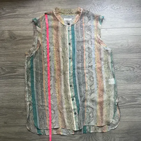 Equipment Femme Pastel Gray Snakeskin Sheer Raw Hem Tunic Button Down Top Size L