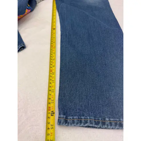 Distressed Jeans Embellished Ripped Denim Colorful Accents Size M/L Blue