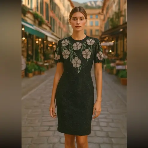 Scala Vintage 100% Silk Fully Beaded Floral Midi Dress Formal Cocktail Large - Image 7