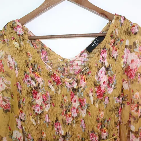 Anthro O.p.t. Wick Smocked Floral Midi Dress Gold XS Yellow
