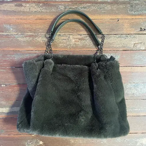 Expressions NYC Broome St. Chain Vegan Gray Faux Fur Tote Bag Chain w Detail 🧡🎀