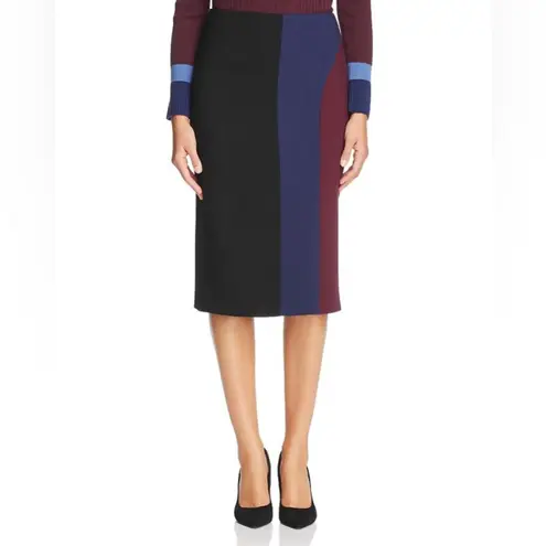 Hugo Boss BOSS Velivia black burgundy blue colorblock wool pencil skirt 10