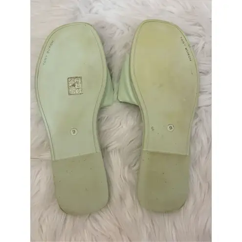 Tory Burch  Double-T Monogram Padded Leather Slide Sandals Caribbean Mist 9