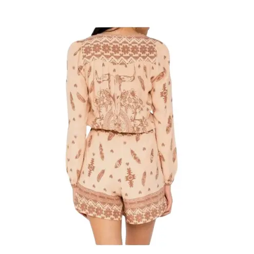 Spell & the Gypsy Bohemian Feather Skull Print Romper Brown