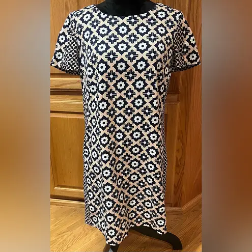 Boden Pippa Geo Floral Print Stretch Cotton Shift Dress Blush & Navy Blue Sz 10