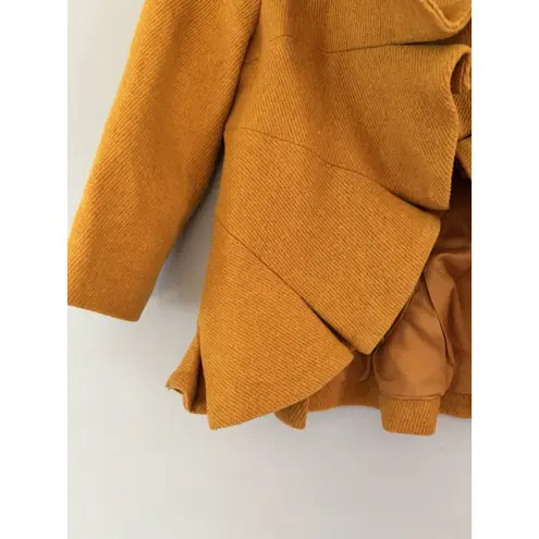 Anthropologie Tabitha Wool Blend Terrace House Ruffle Blazer Jacket Mustard Sz 6 Yellow