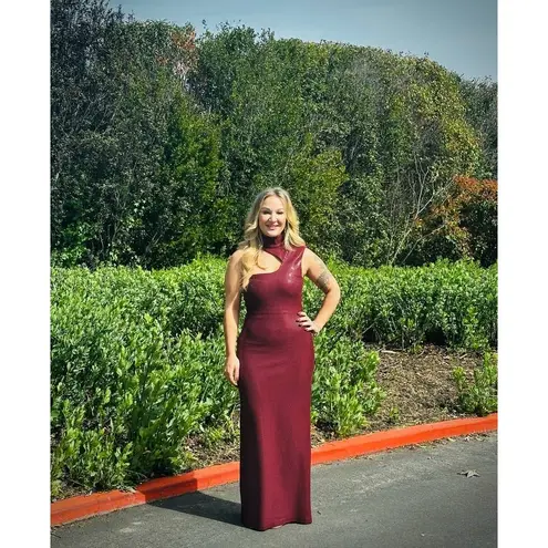 Solace London Red Burgundy Sequin One Shoulder Mock Neck Yara Gown size US 4