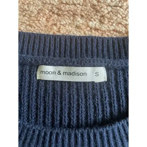 Moon Madison Navy White Striped Sleeveless Knit Sweater Size Small Cotton Blend