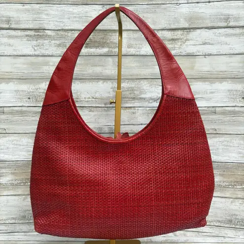 Paolo Masi Y2K Purse Hobo Bag Red Leather Woven Flower Boho Hippie Festival