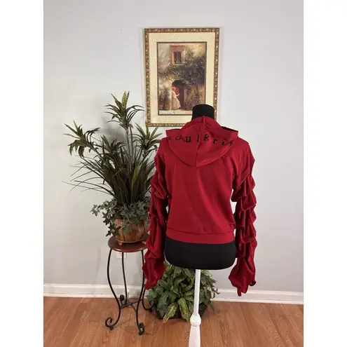 Gritty Soul Women Hoodie Top L Long Sleeve Full Zipper Y2K Whimsigoth Red Groovy Size L