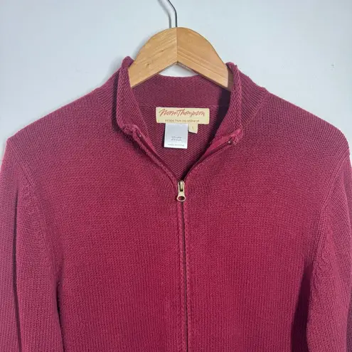 Norm Thompson Escape The Ordinary Women L Red Maroon Knit Sweater Full Zip Mock Size L